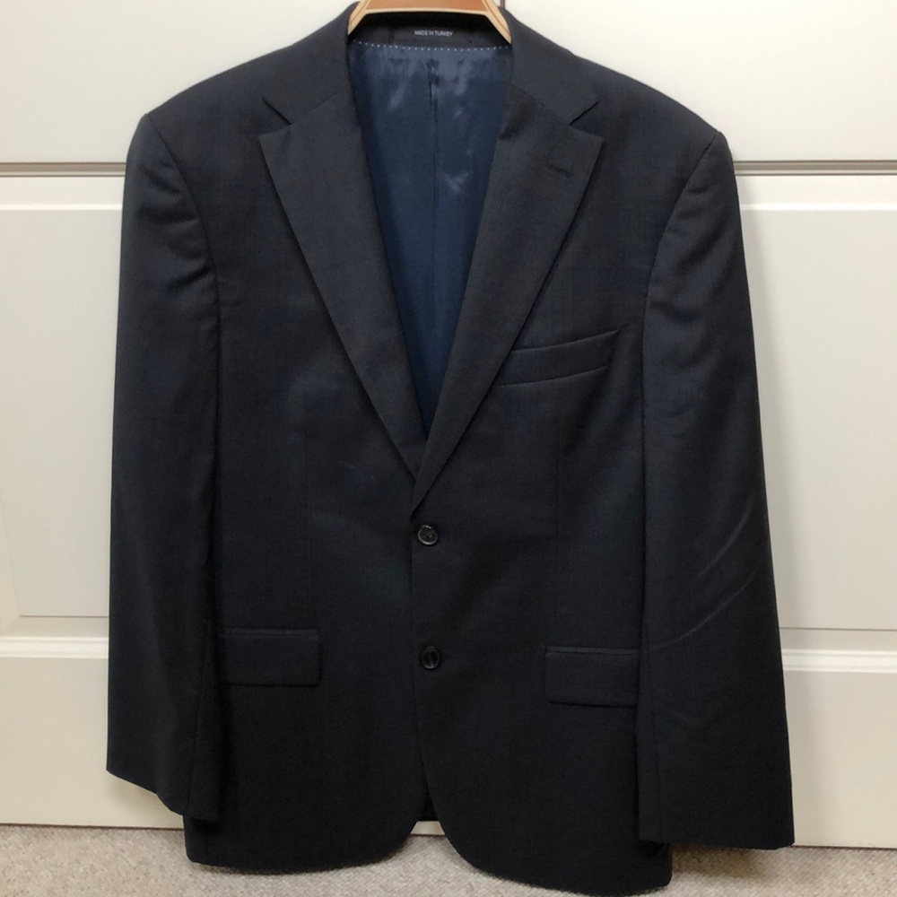 BOSS Black label navy mini plaid 2 button blazer - Picture 2 of 7